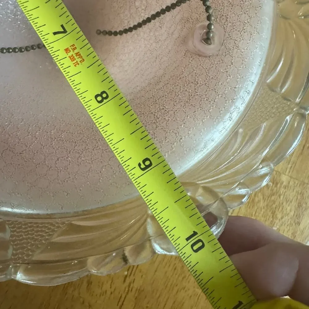 INCOMPLETE Vintage Pink Glass Hanging Ceiling Lamp Shade 3 Hole Scalloped Rim